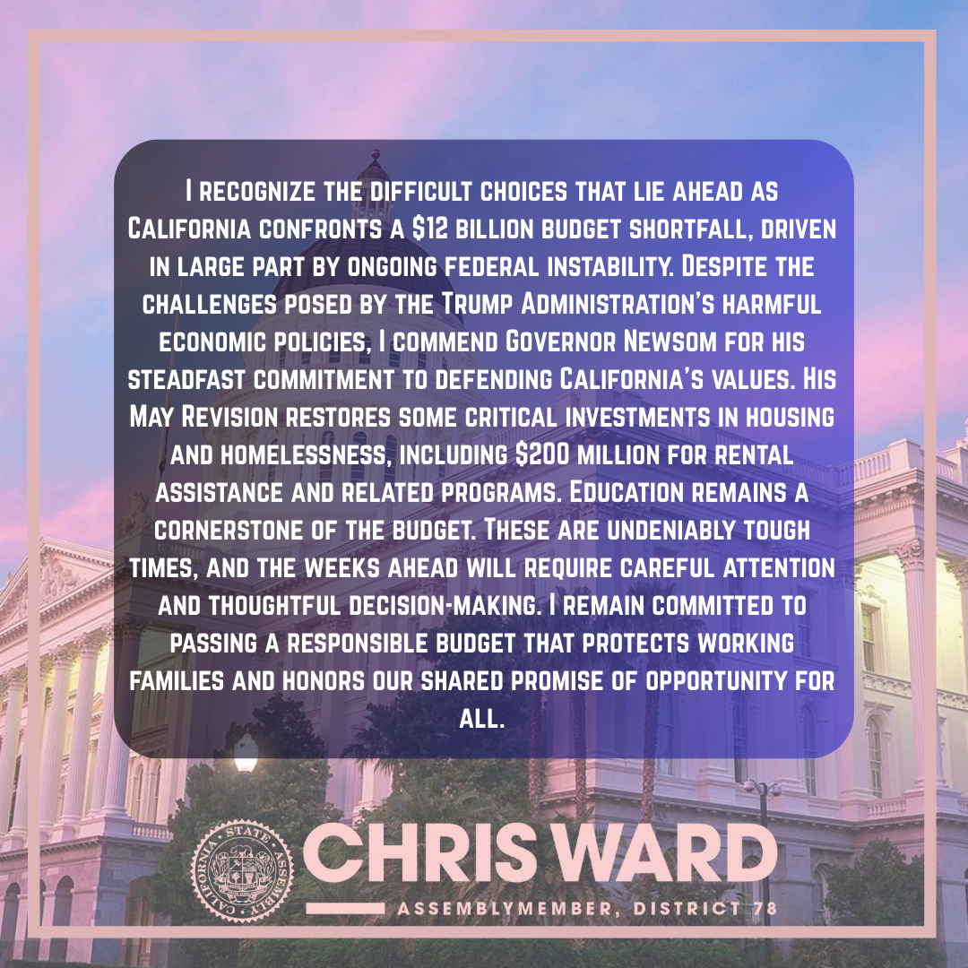 Asm. Ward's Statement on the Governor's May Revise