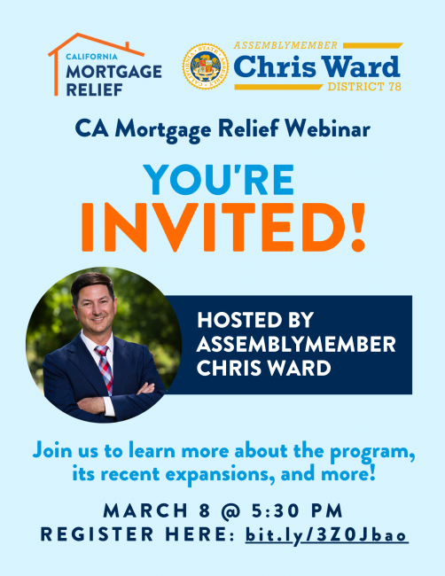 Join Assemblymember Ward to learn more about the California Mortgage Relief Program